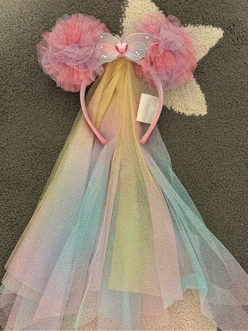 Disney Parks Rainbow Minnie Ears Veil Headband Pastel Princess Unicorn - Picture 4 of 6